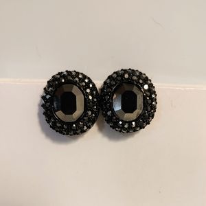 Vintage Black Crystal St. John Earrings